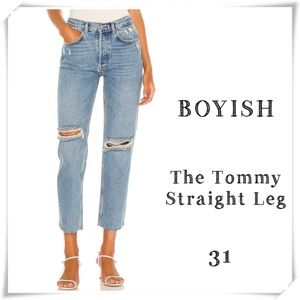 Boyish The Tommy Straight Leg High Rise Ripped Distressed Jean Authentic Rigid